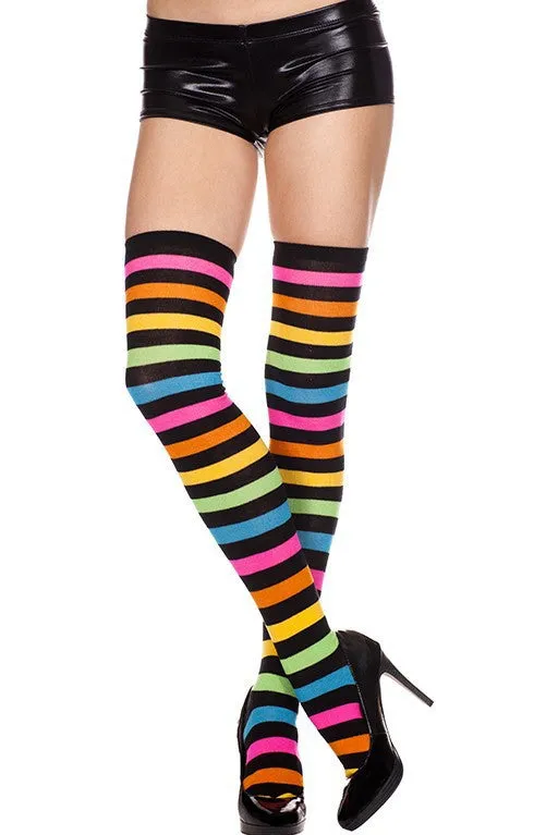 Acrylic Rainbow Stripes Thigh High Stockings (Women's)