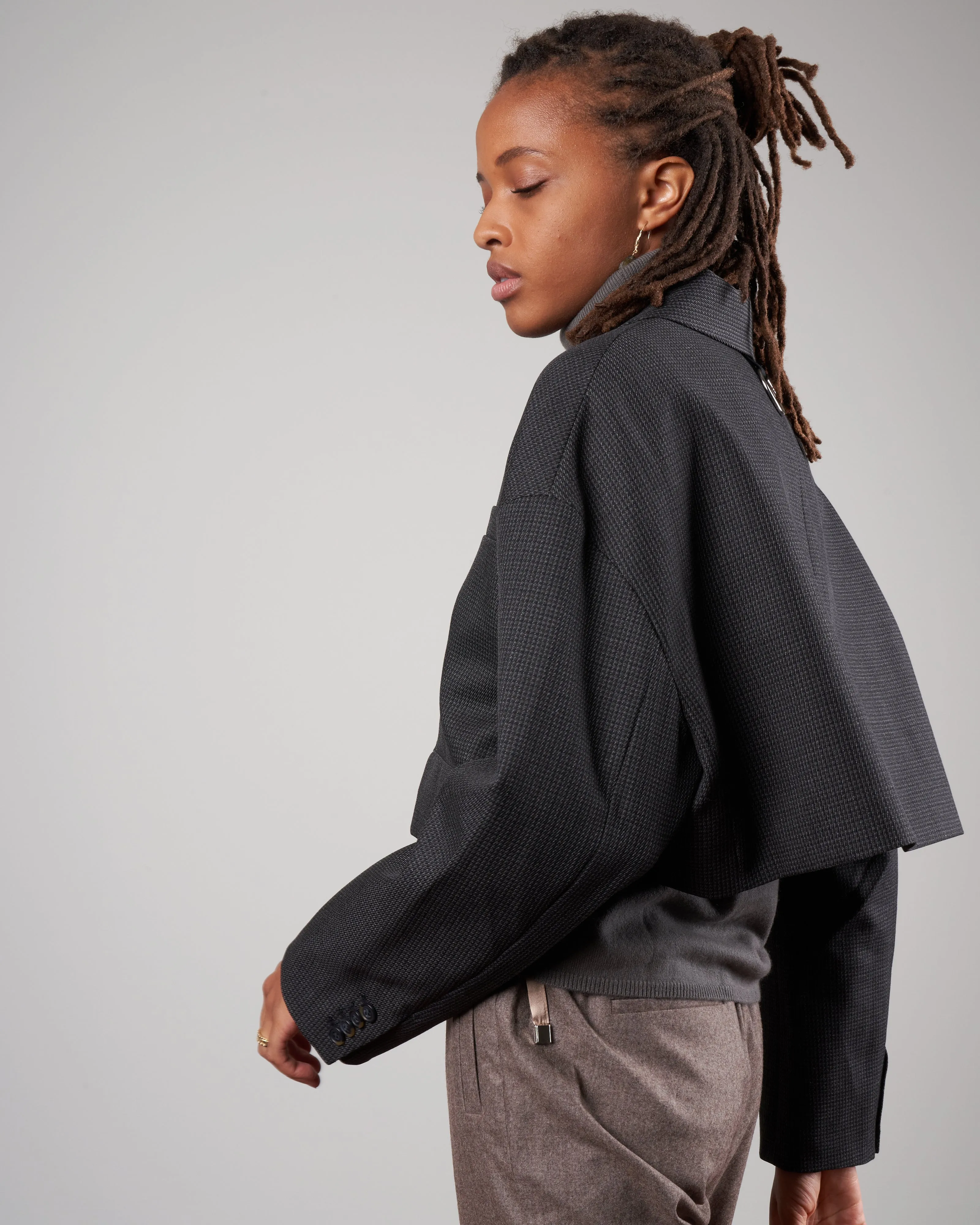 arthur check oversized cropped jacket - grey multi