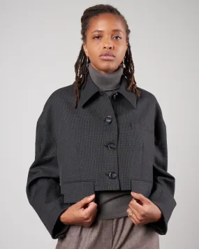arthur check oversized cropped jacket - grey multi