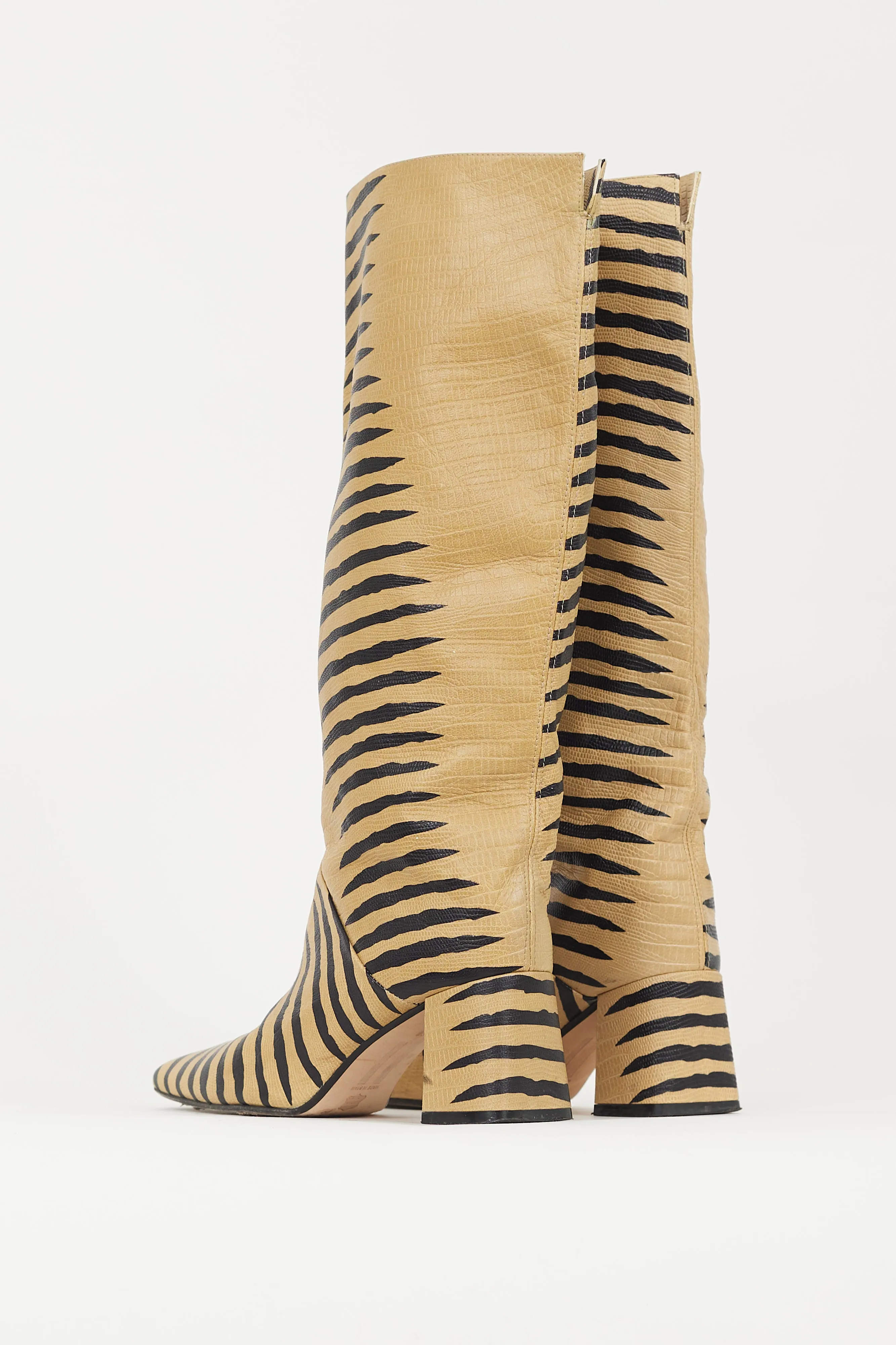 Beige & Black Embossed Leather Boot