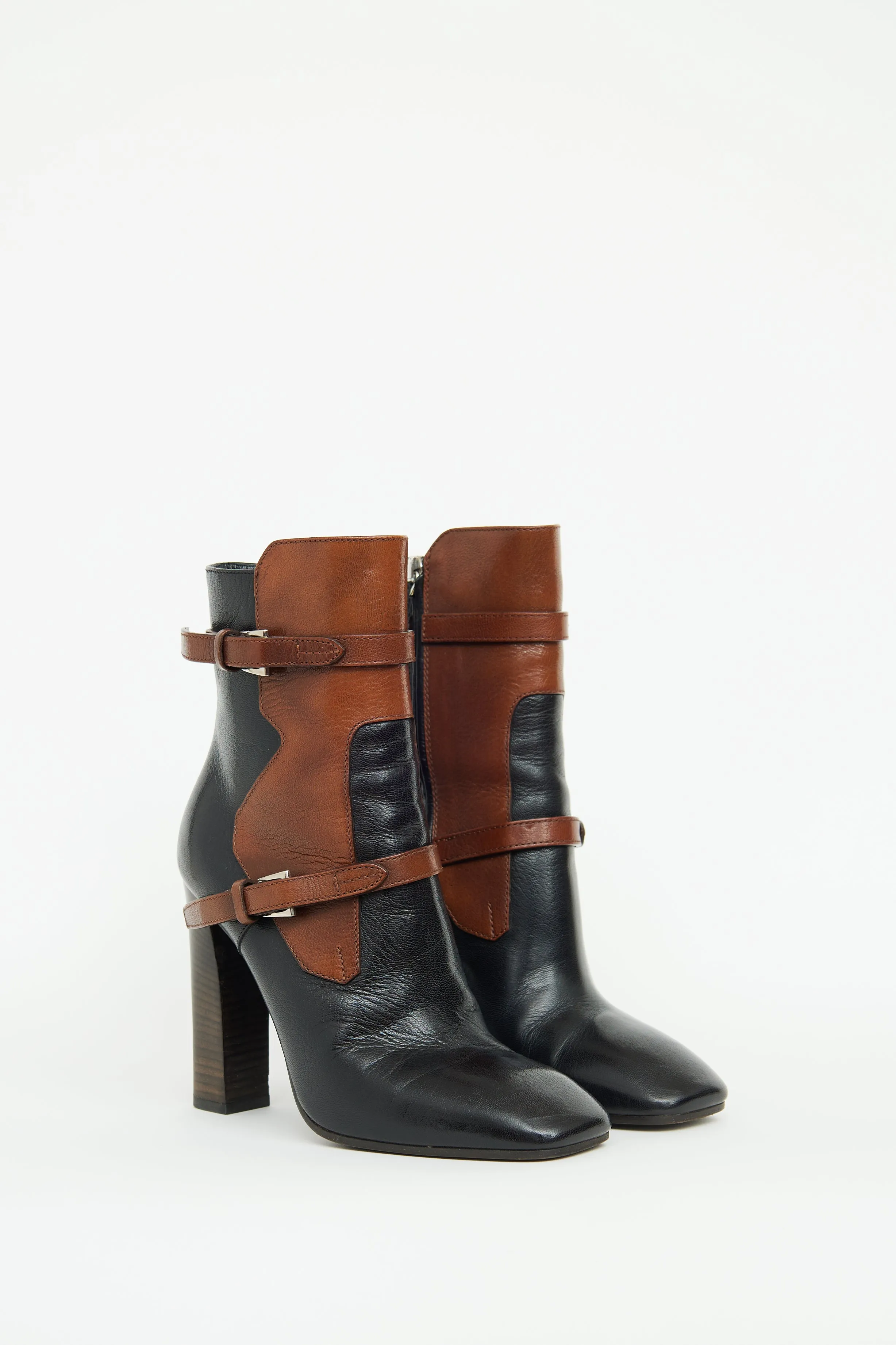 Black & Brown Buckle High Heel Boot