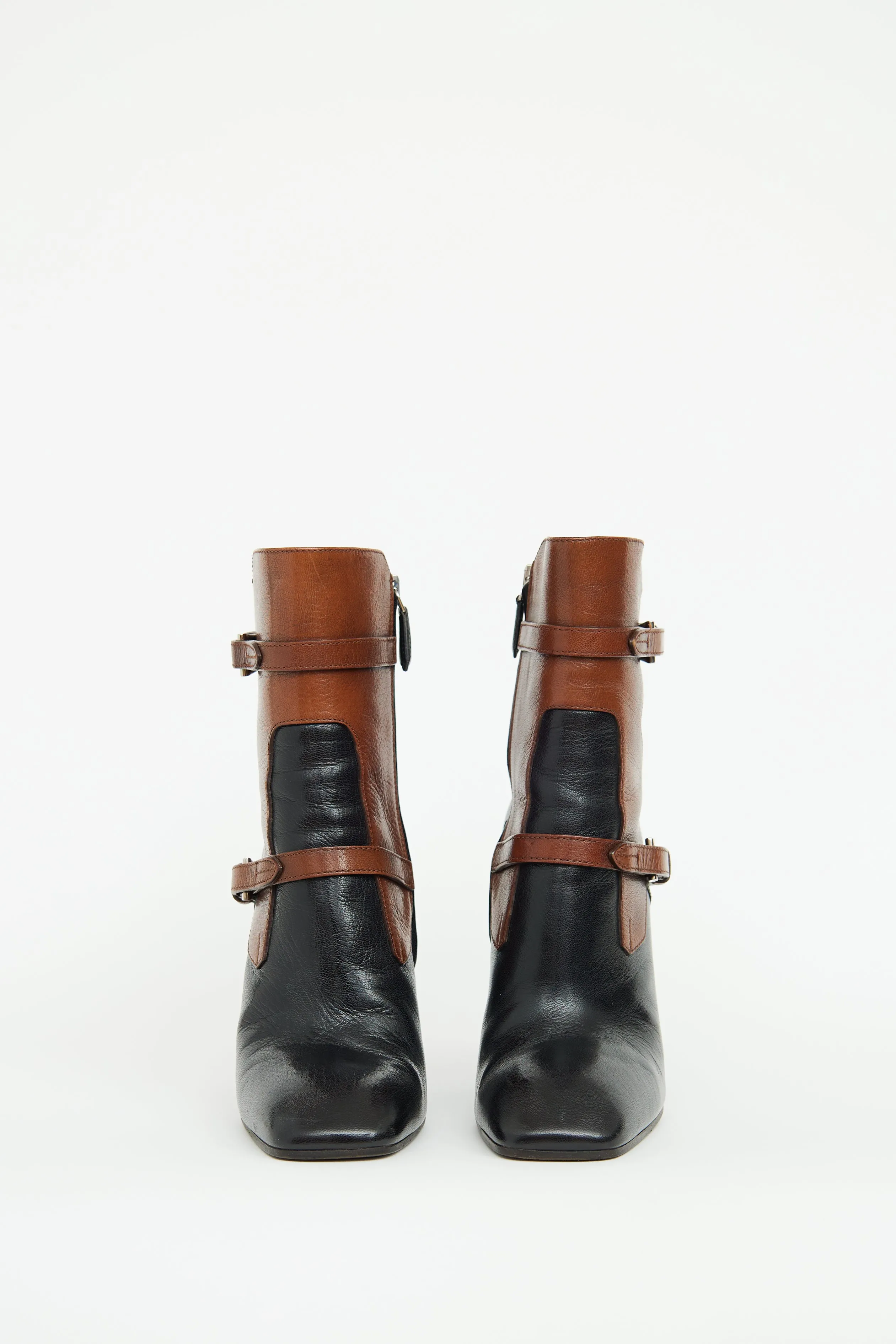 Black & Brown Buckle High Heel Boot