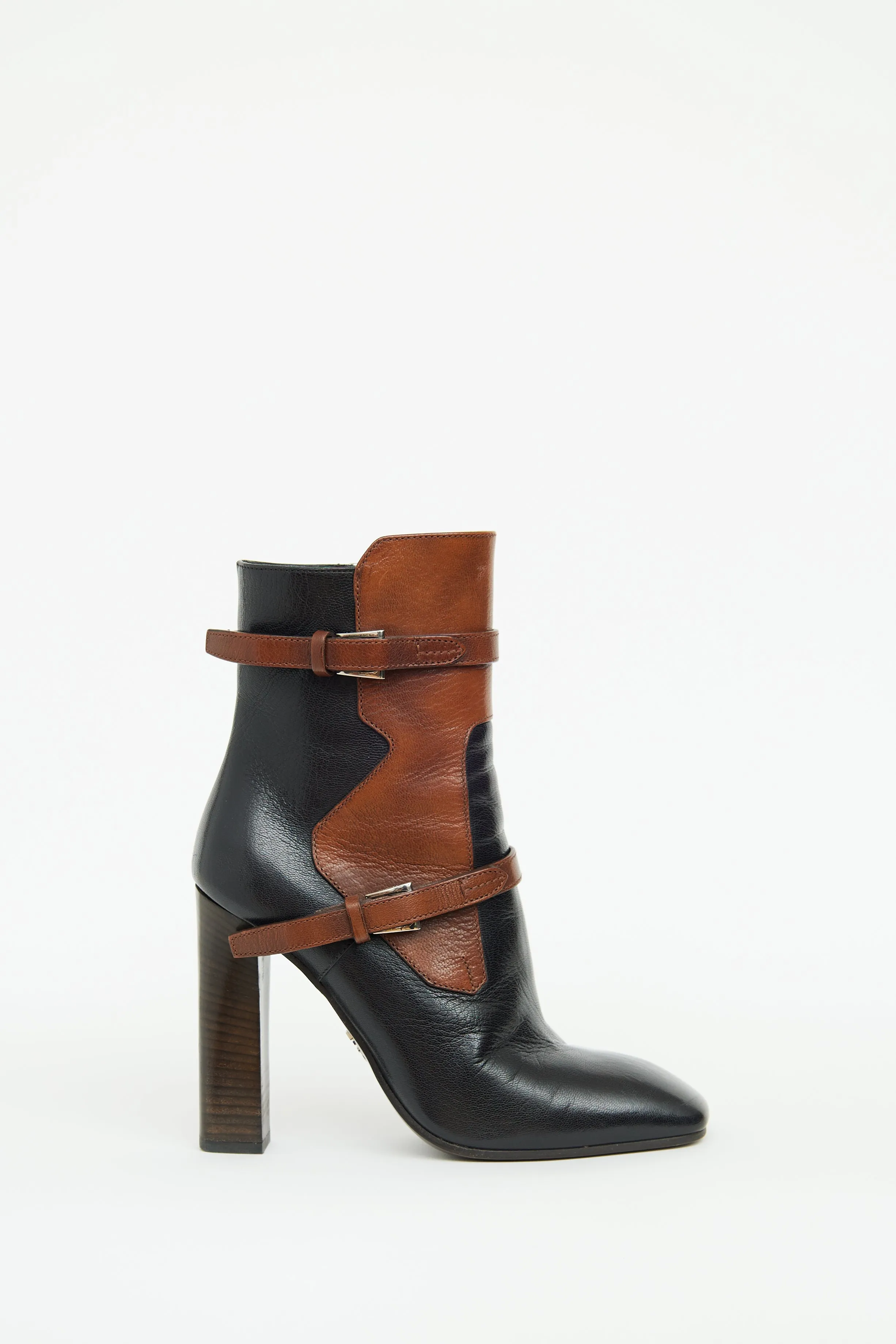Black & Brown Buckle High Heel Boot