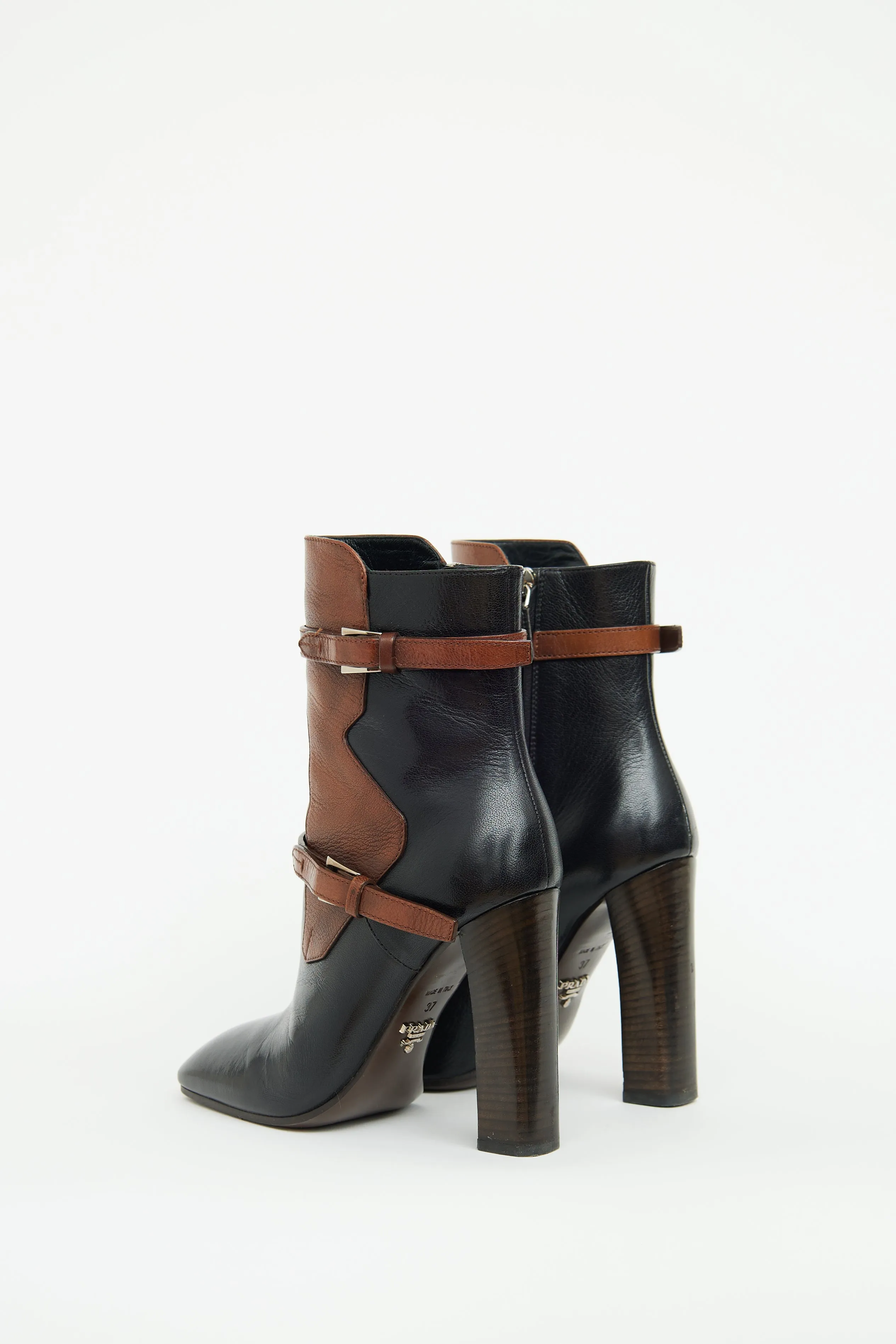 Black & Brown Buckle High Heel Boot