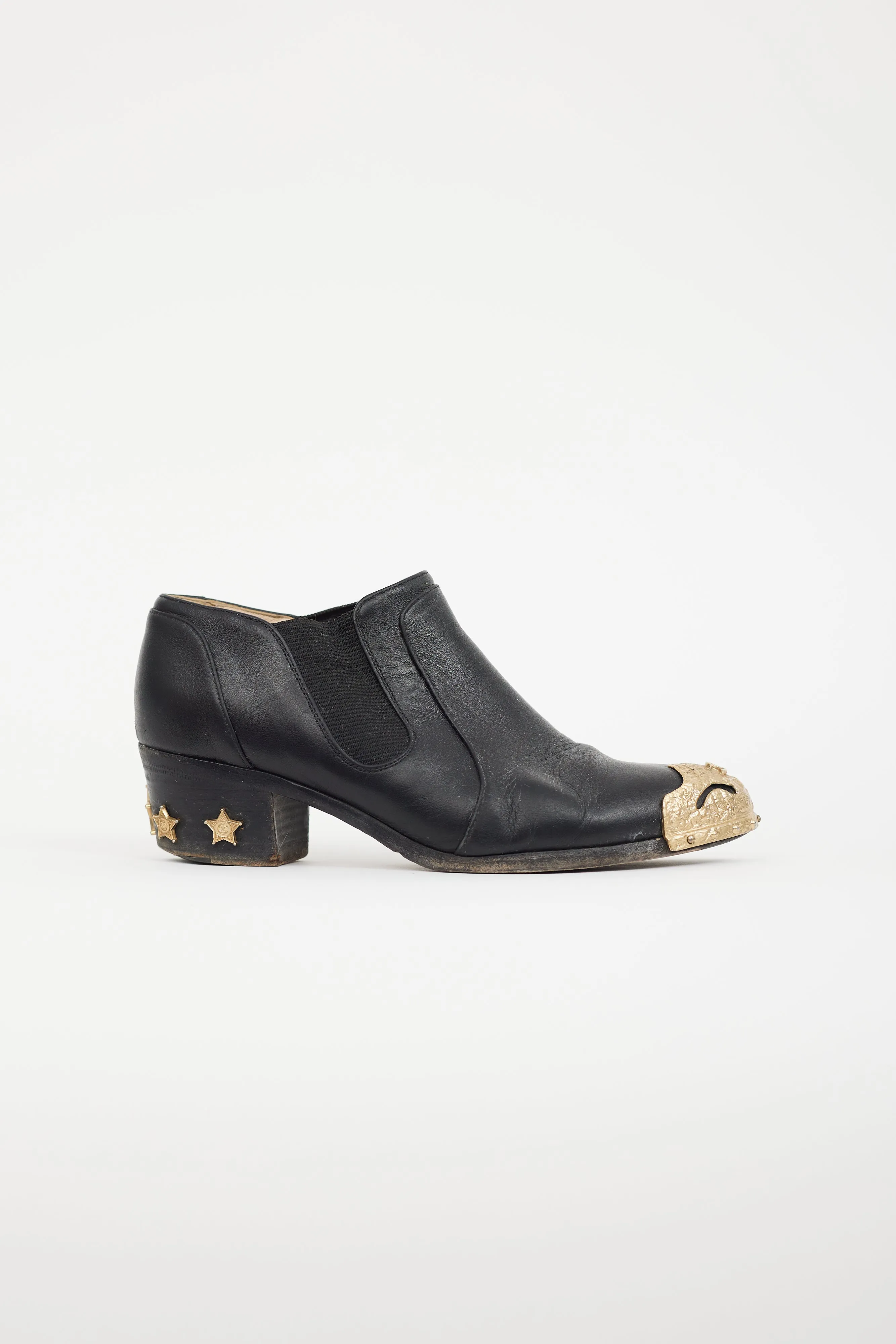 Black & Gold Leather Bootie
