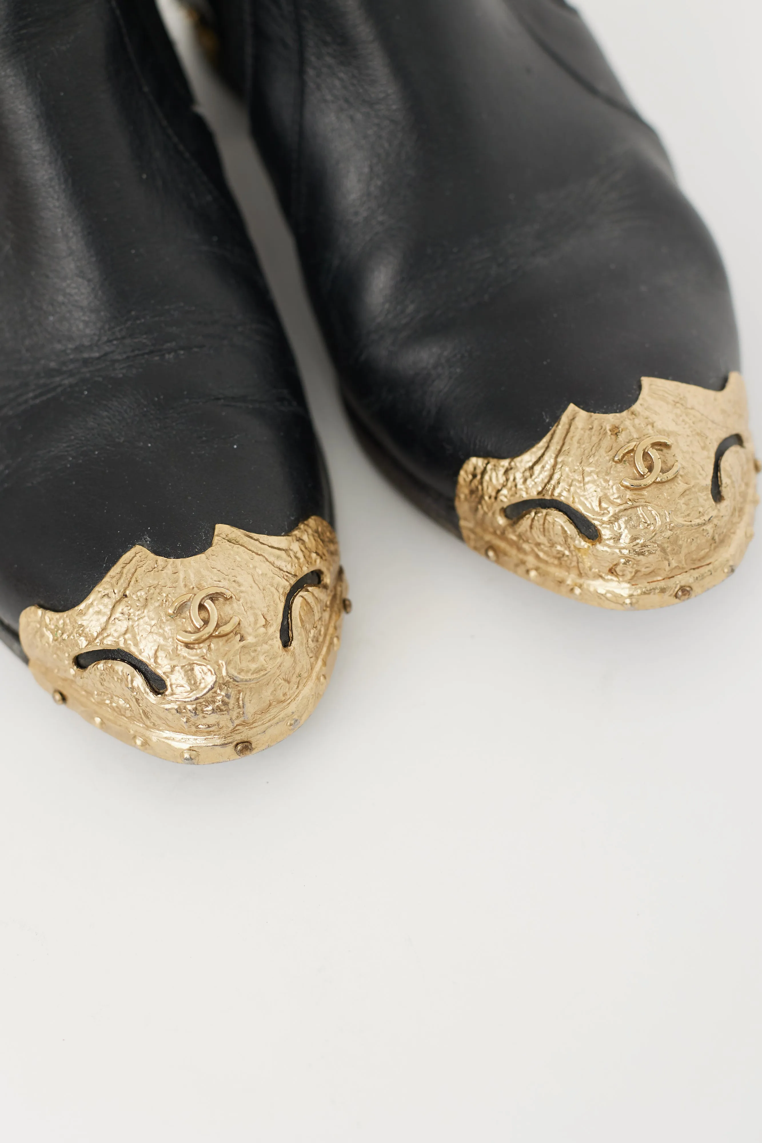 Black & Gold Leather Bootie