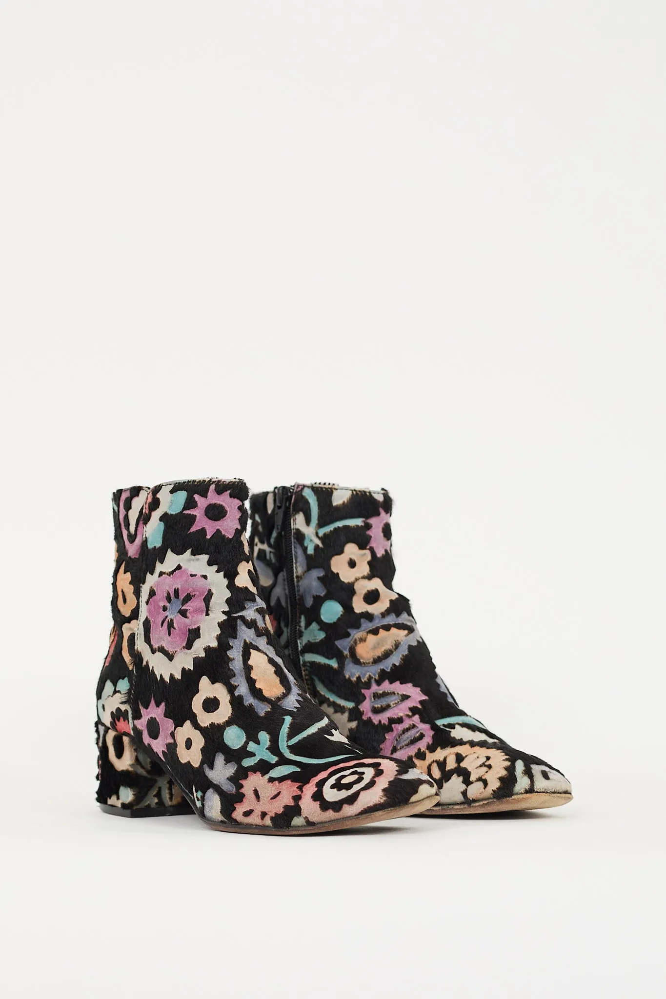 Black & Multi Hair Floral Ankle Boot