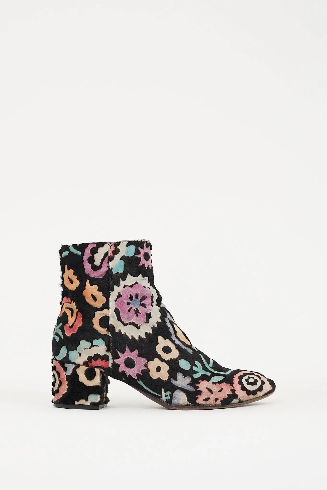 Black & Multi Hair Floral Ankle Boot