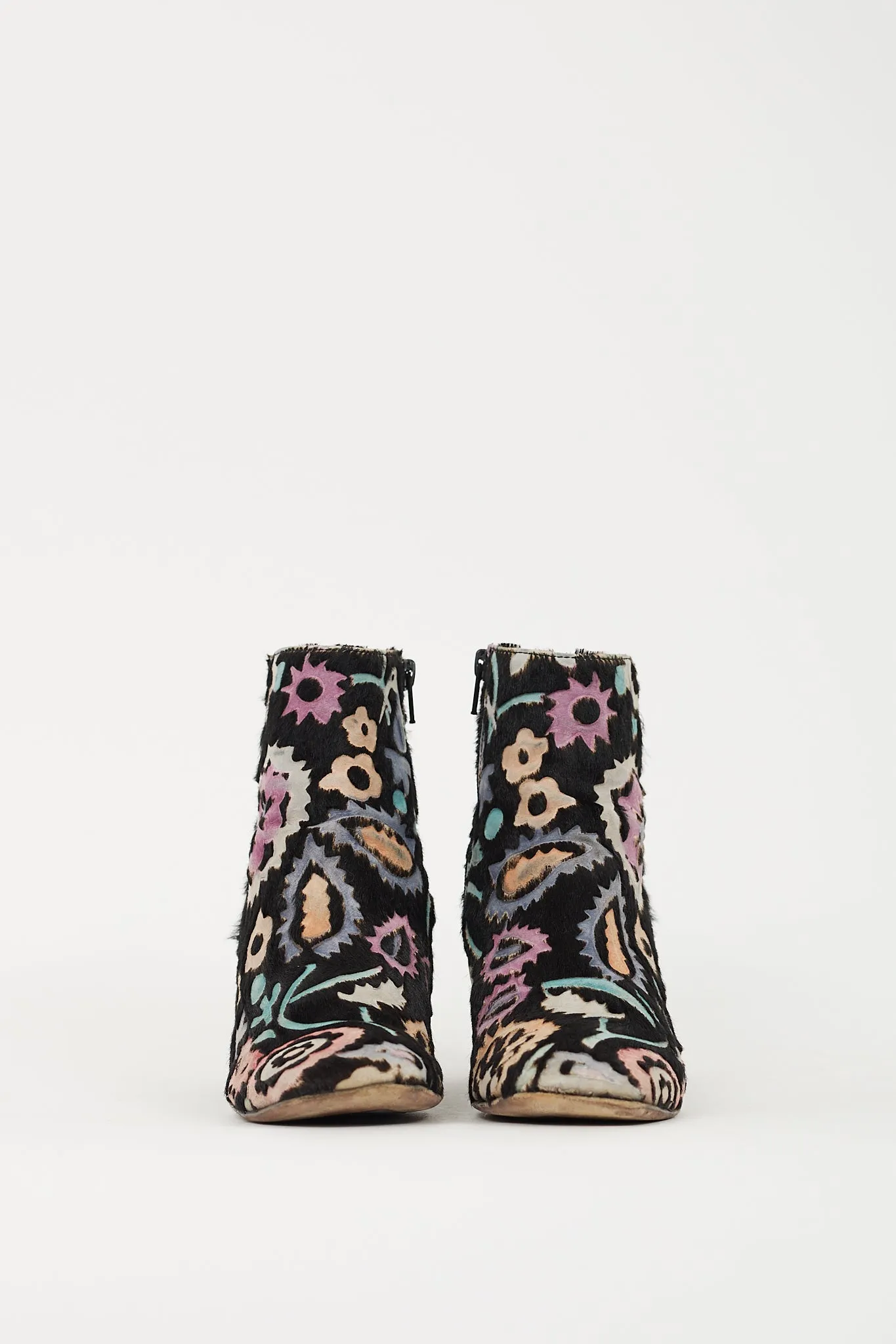 Black & Multi Hair Floral Ankle Boot