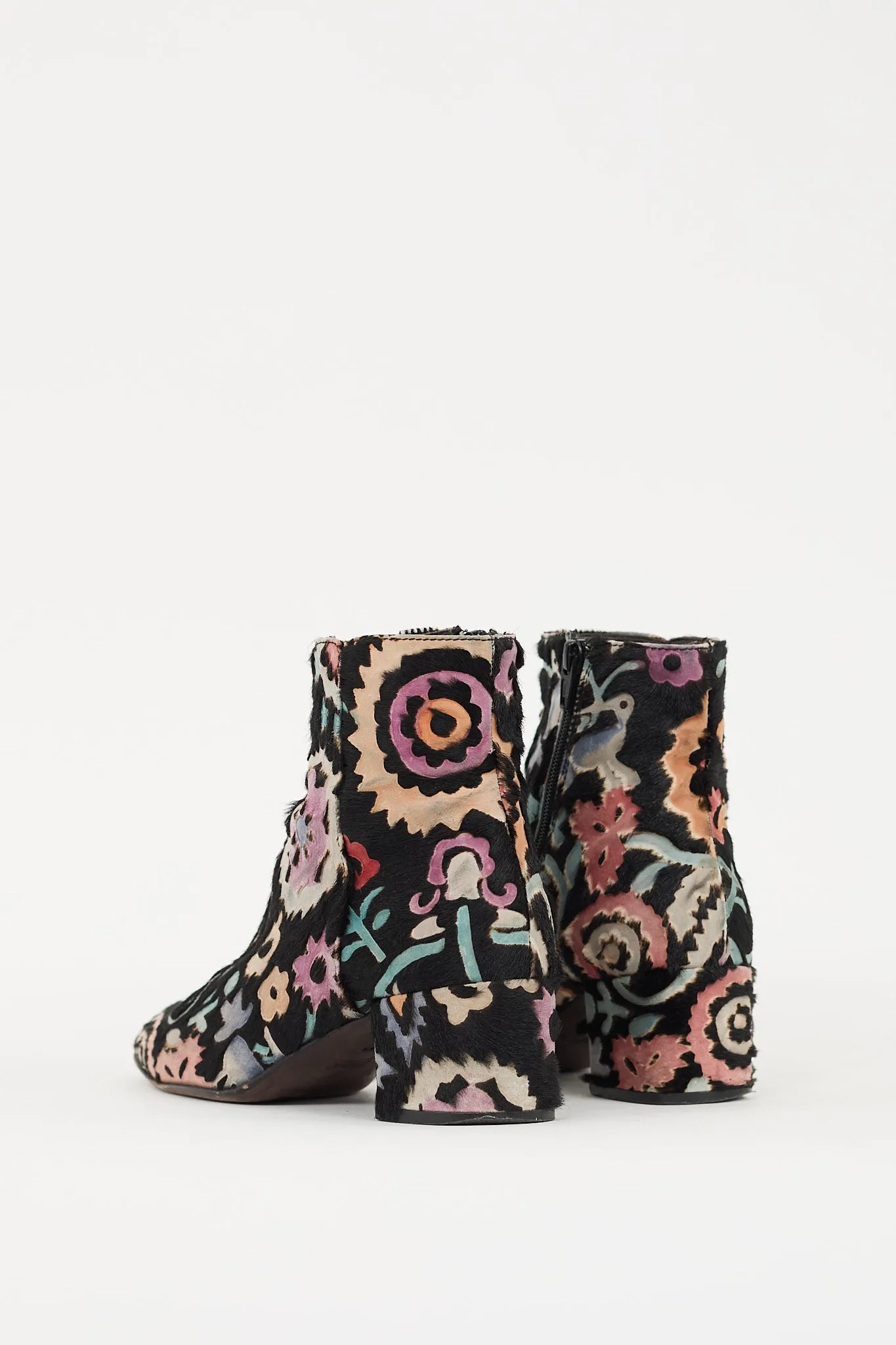 Black & Multi Hair Floral Ankle Boot
