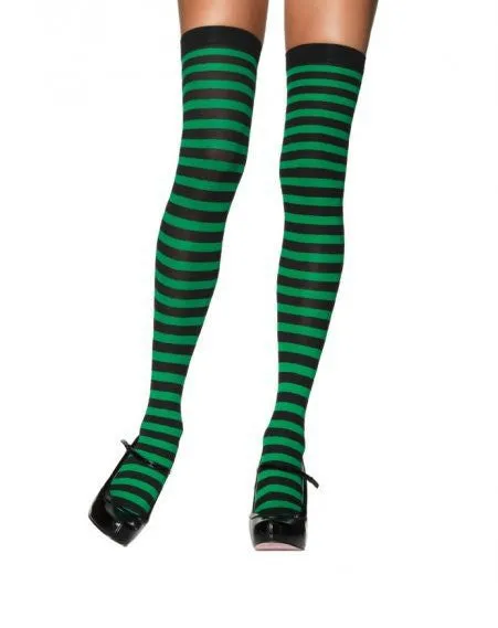 Black and Green Striped Thigh High Stockings