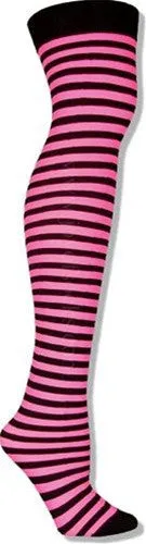 Black and Neon Pink Striped Thigh High Stockings (Women's)
