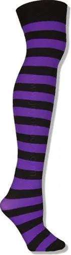 Black and Purple Wide Striped Thigh High Stockings (Women's)