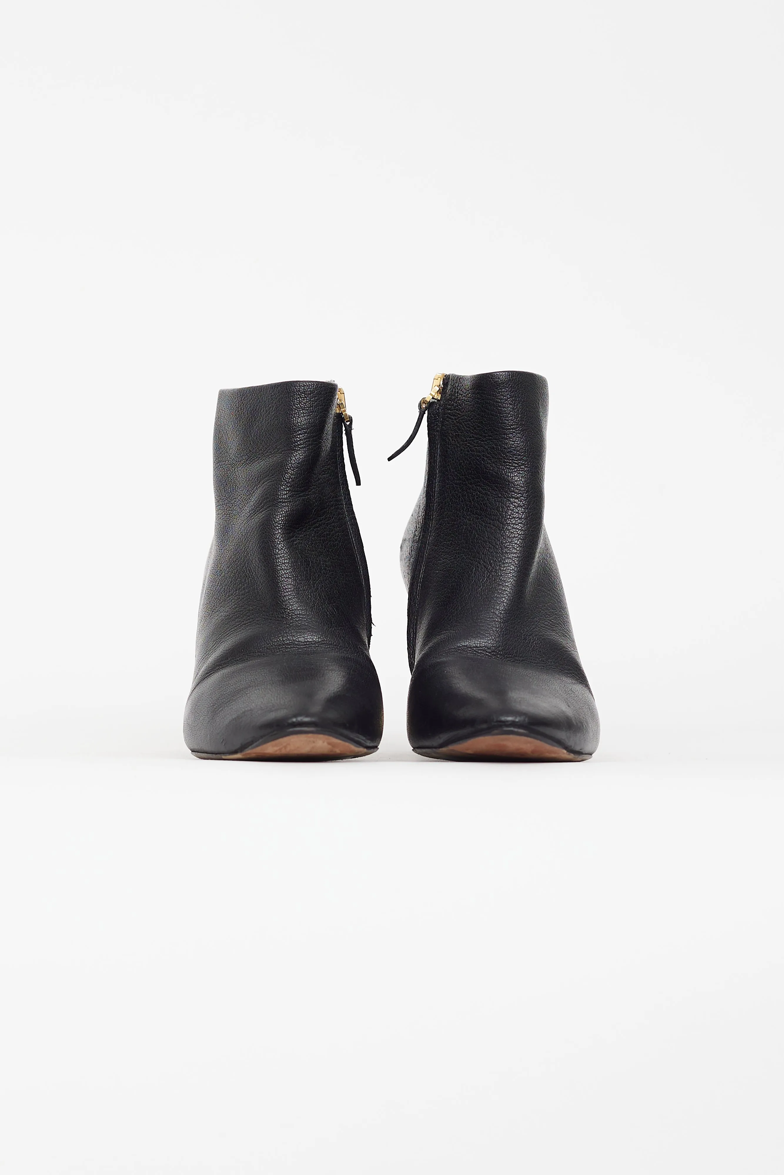Black Leather & Gold Block Heel Boot