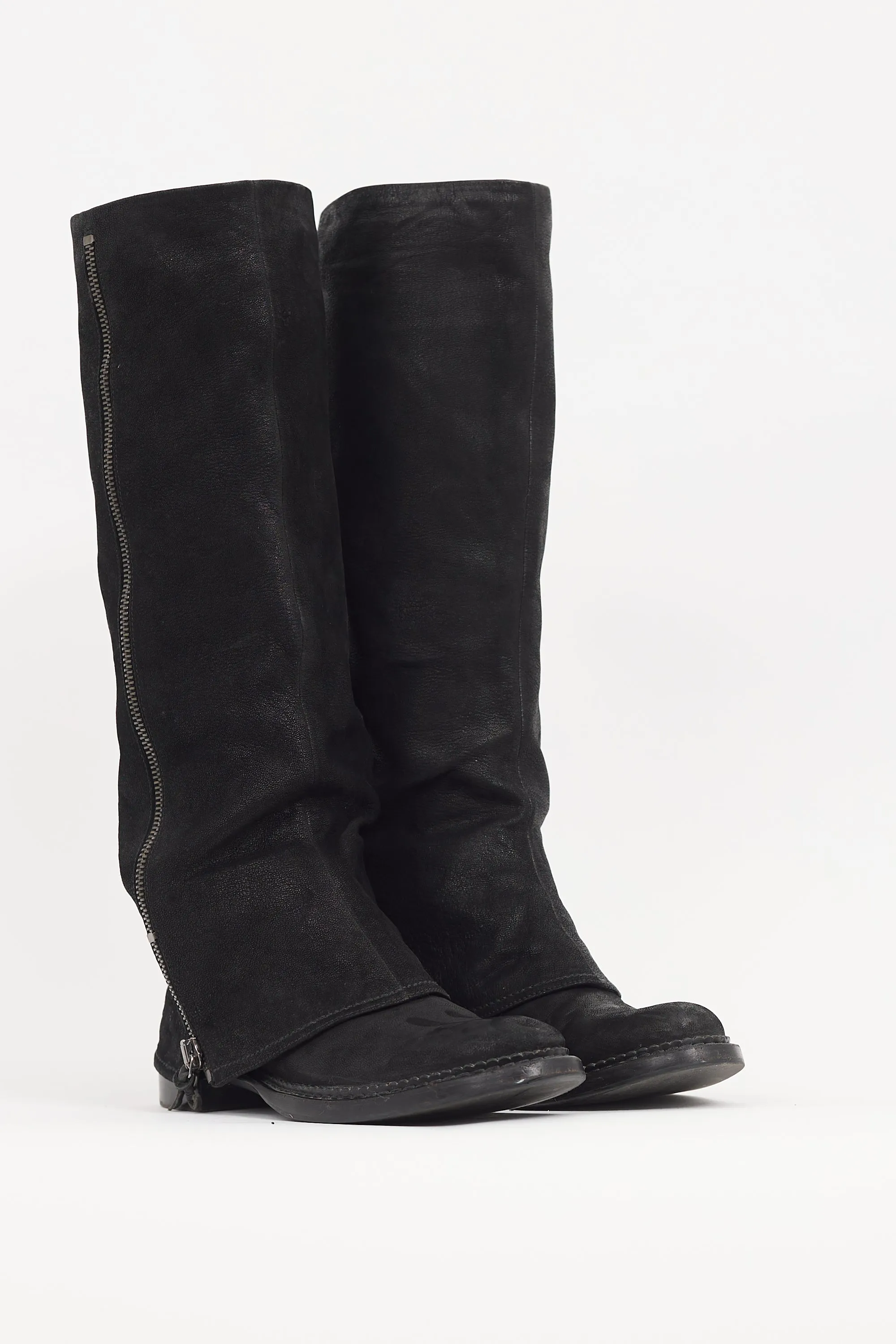 Black Leather Fold Over Boot