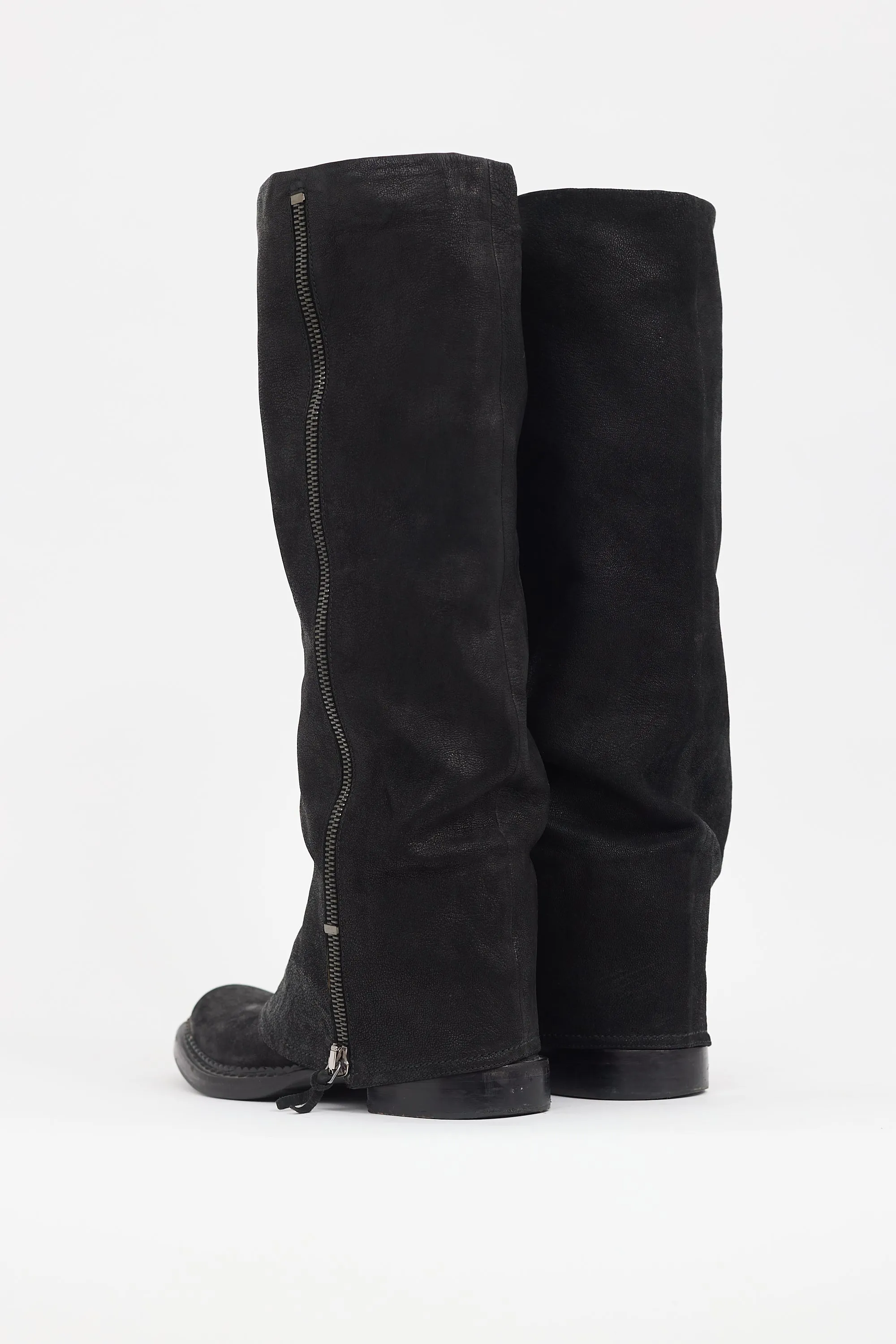 Black Leather Fold Over Boot