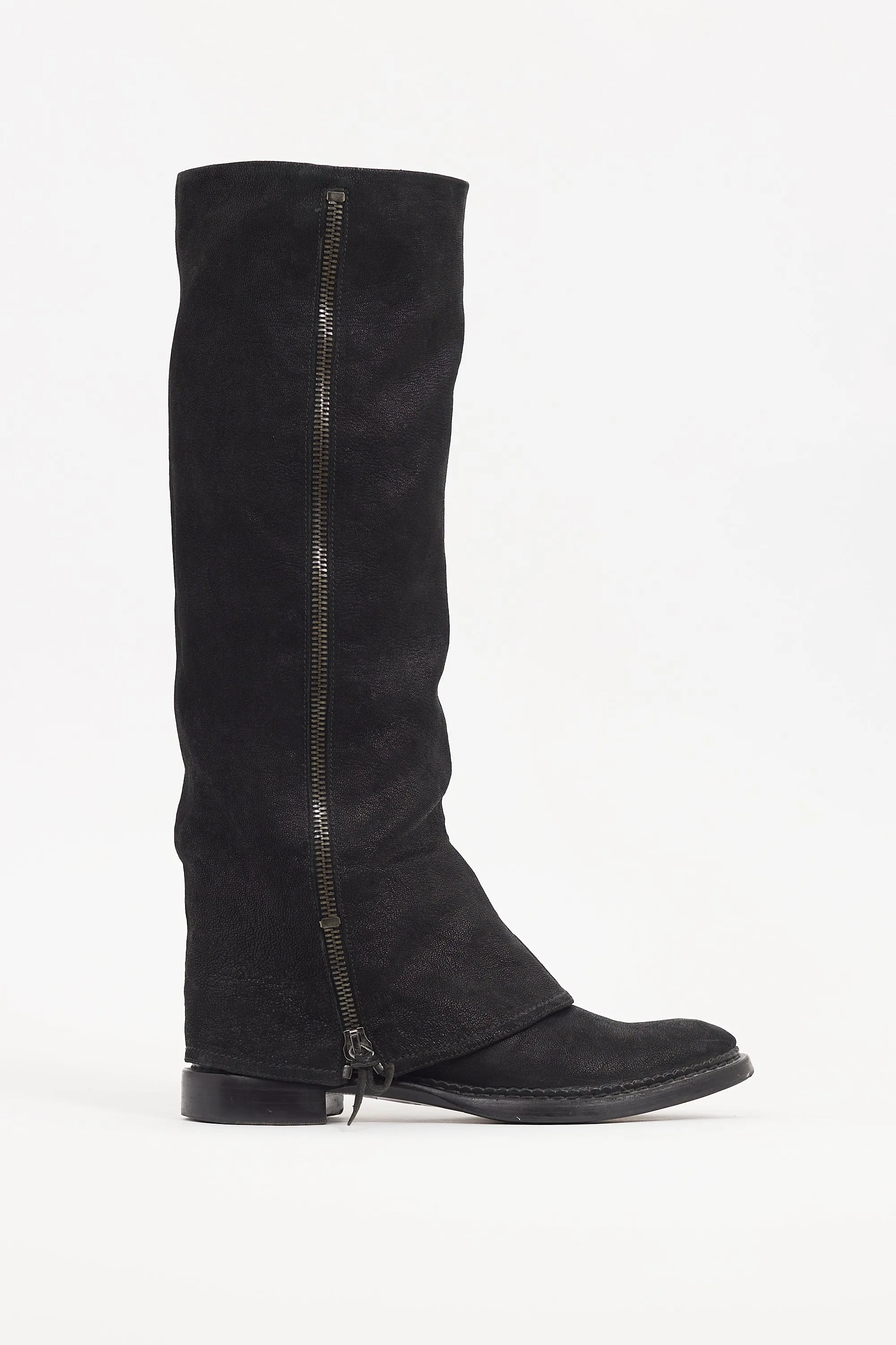 Black Leather Fold Over Boot