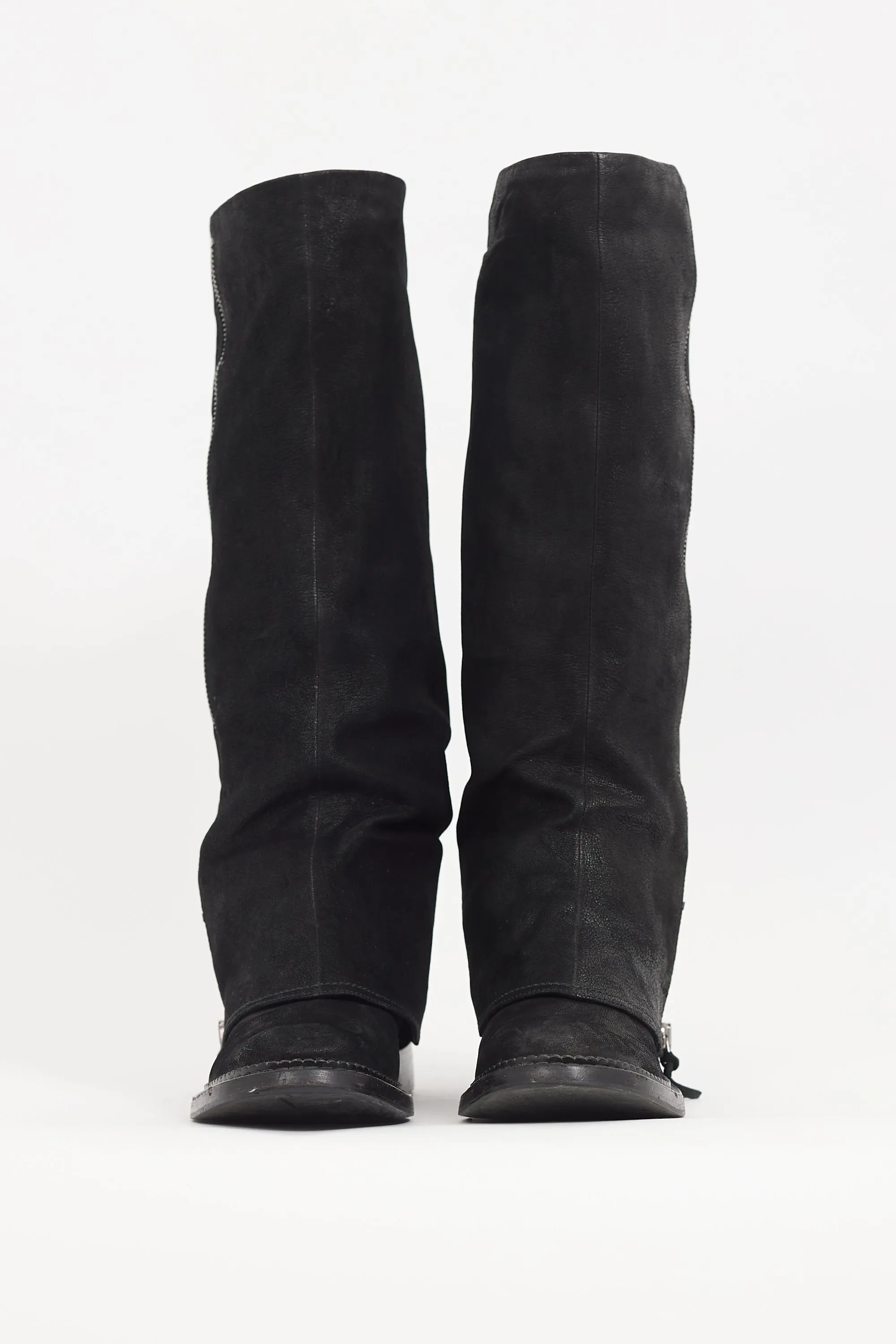 Black Leather Fold Over Boot