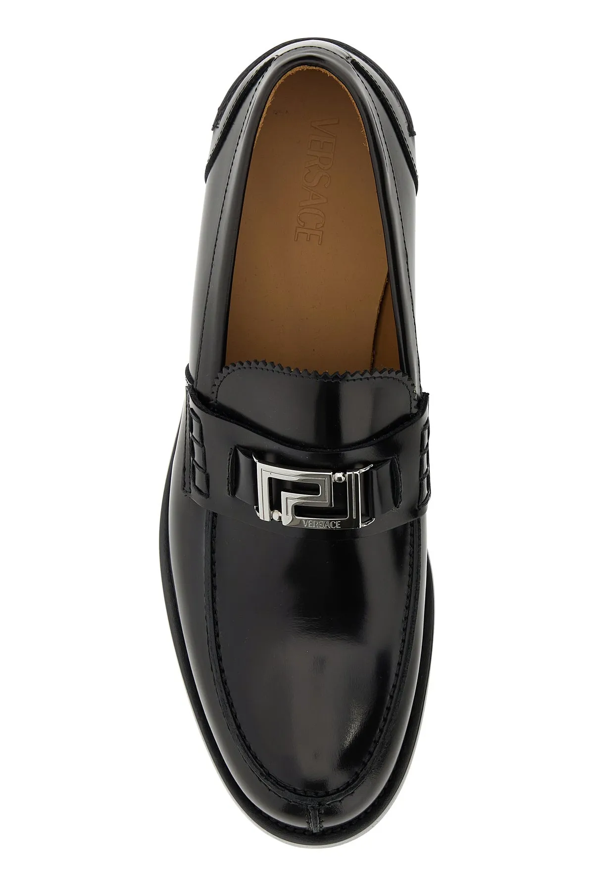 Black leather Greca loafers