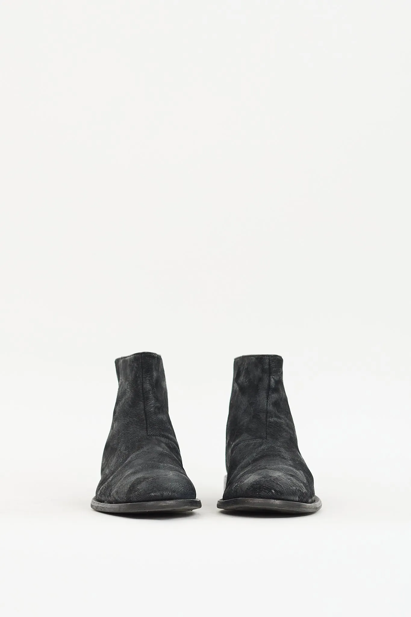 Black Textured Leather Zip Boot