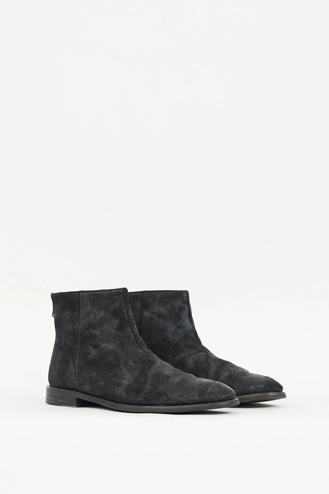 Black Textured Leather Zip Boot