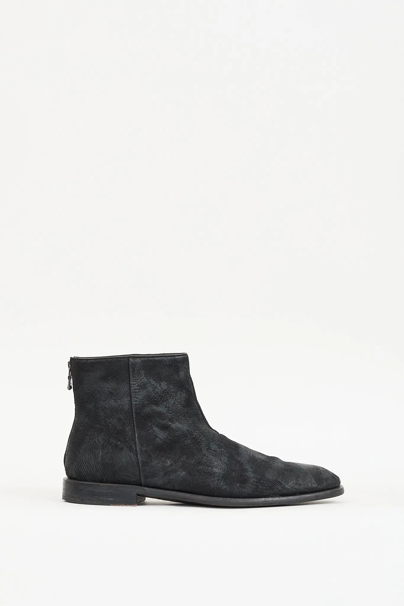 Black Textured Leather Zip Boot