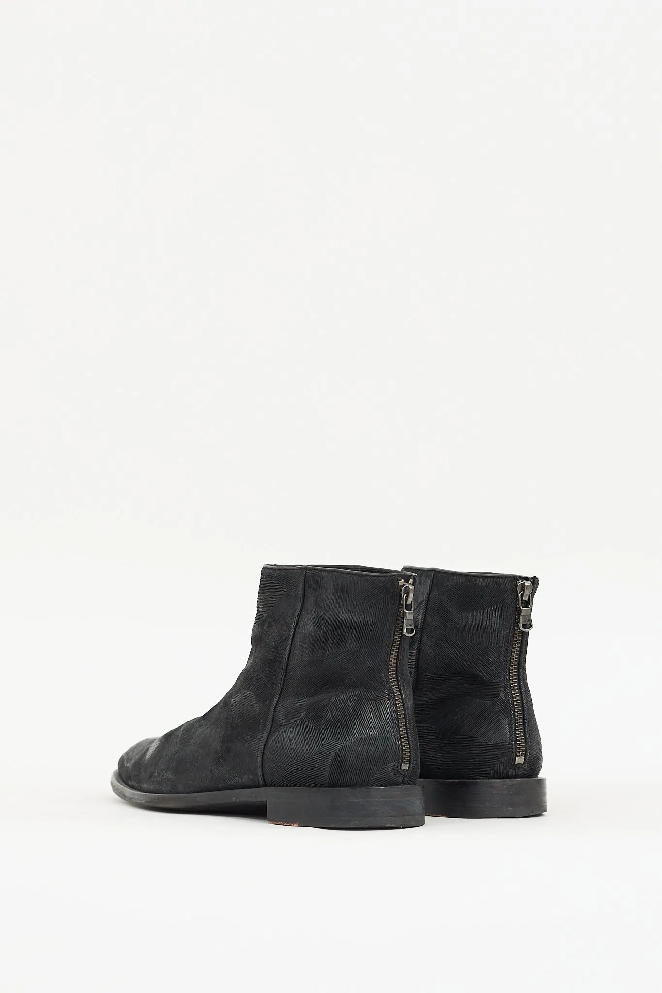 Black Textured Leather Zip Boot