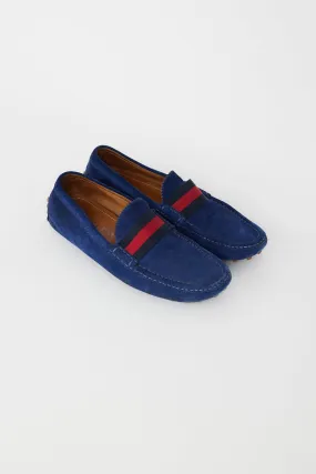 Blue Suede Web Driver Loafer