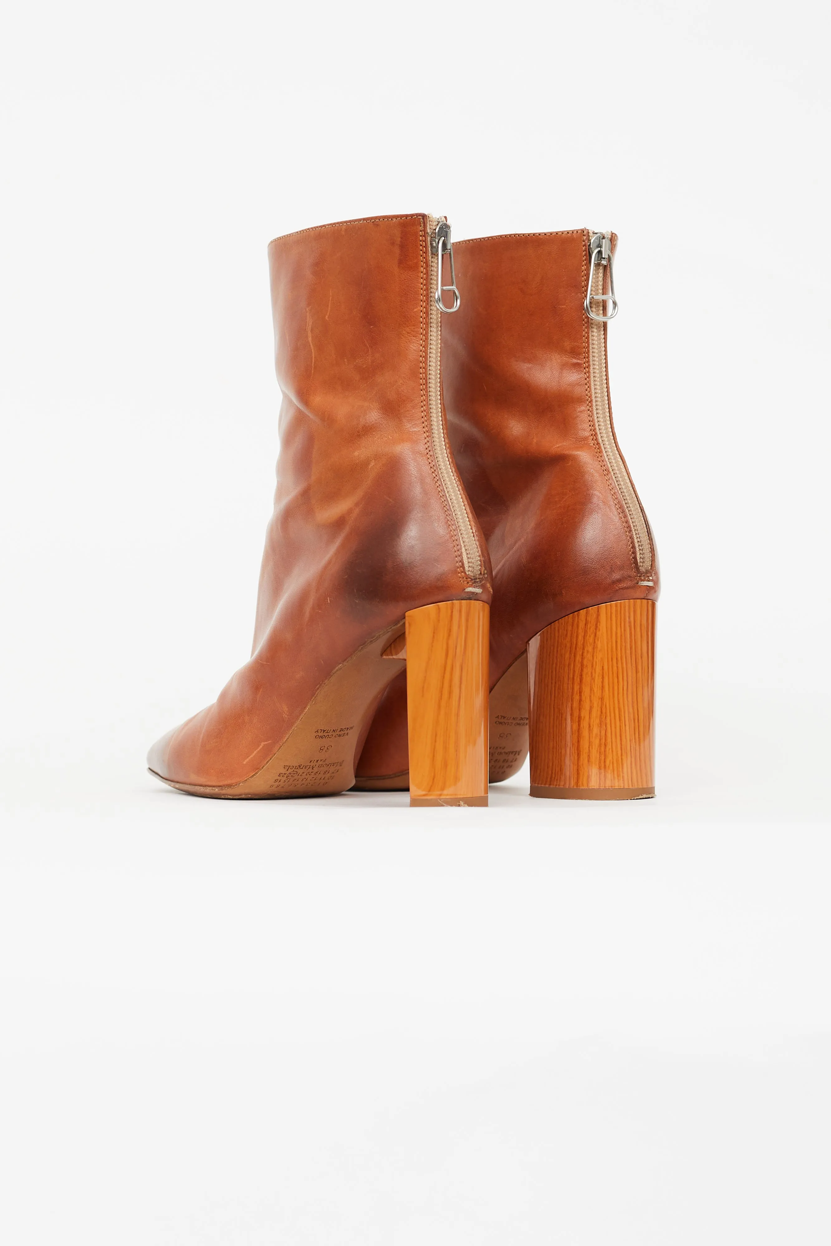Brown Block Heel Leather Boot
