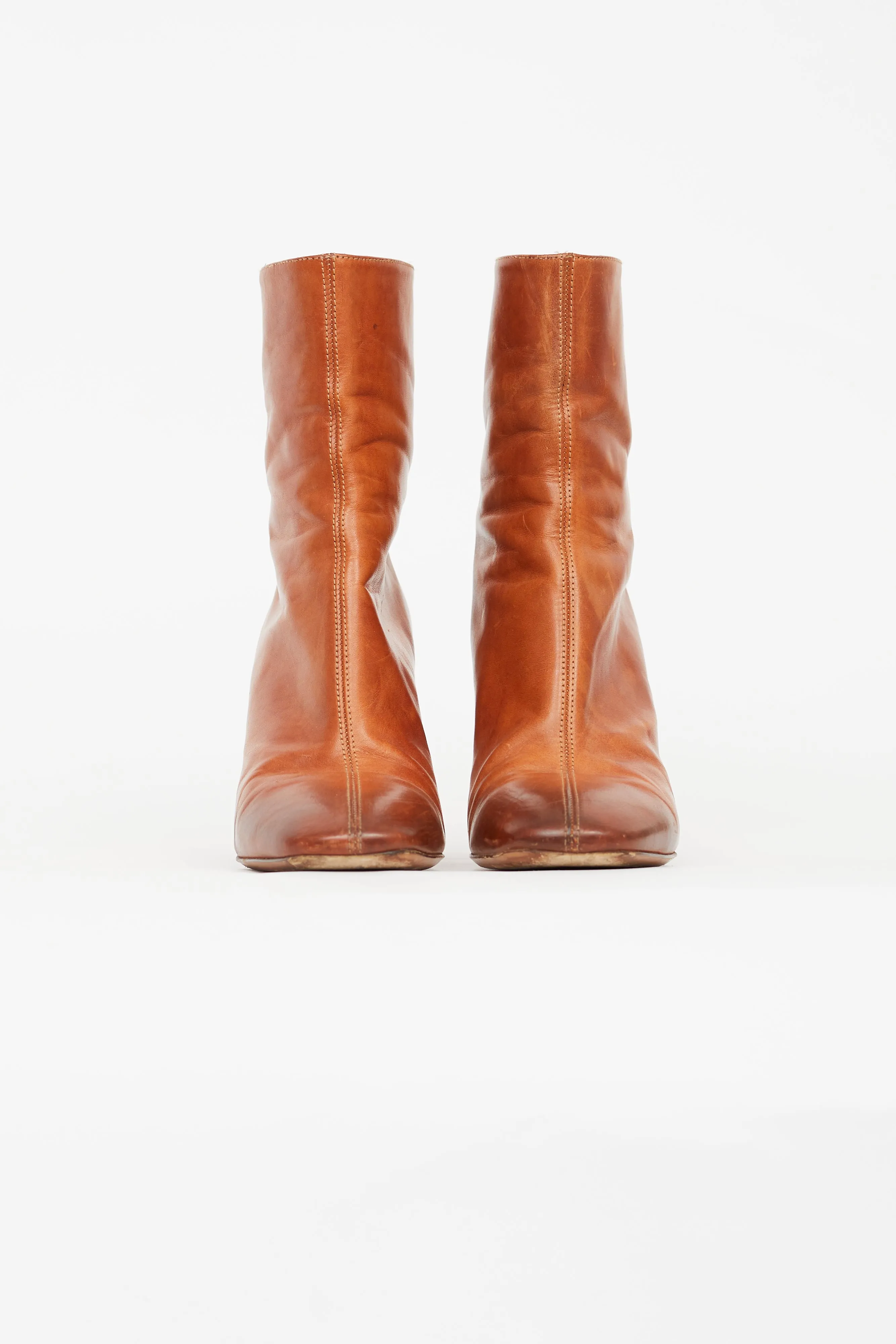 Brown Block Heel Leather Boot