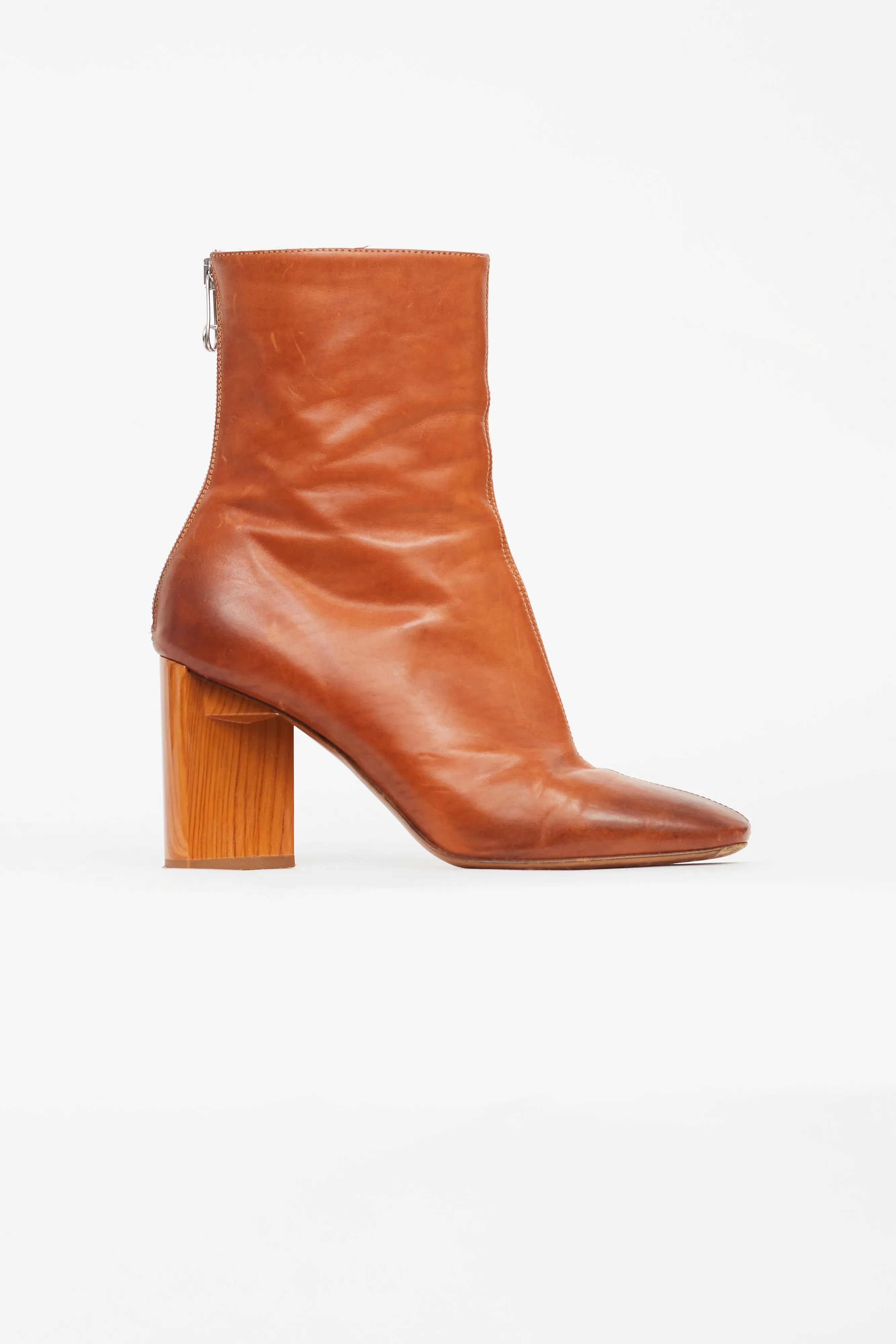 Brown Block Heel Leather Boot