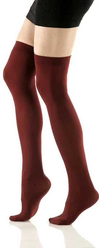 Burgundy Opaque Thigh High Stockings (Women's)