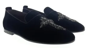 Dolce & Gabbana Men's Black Velvet Crystal Cross Loafers Slip-On  Shoes-EU39