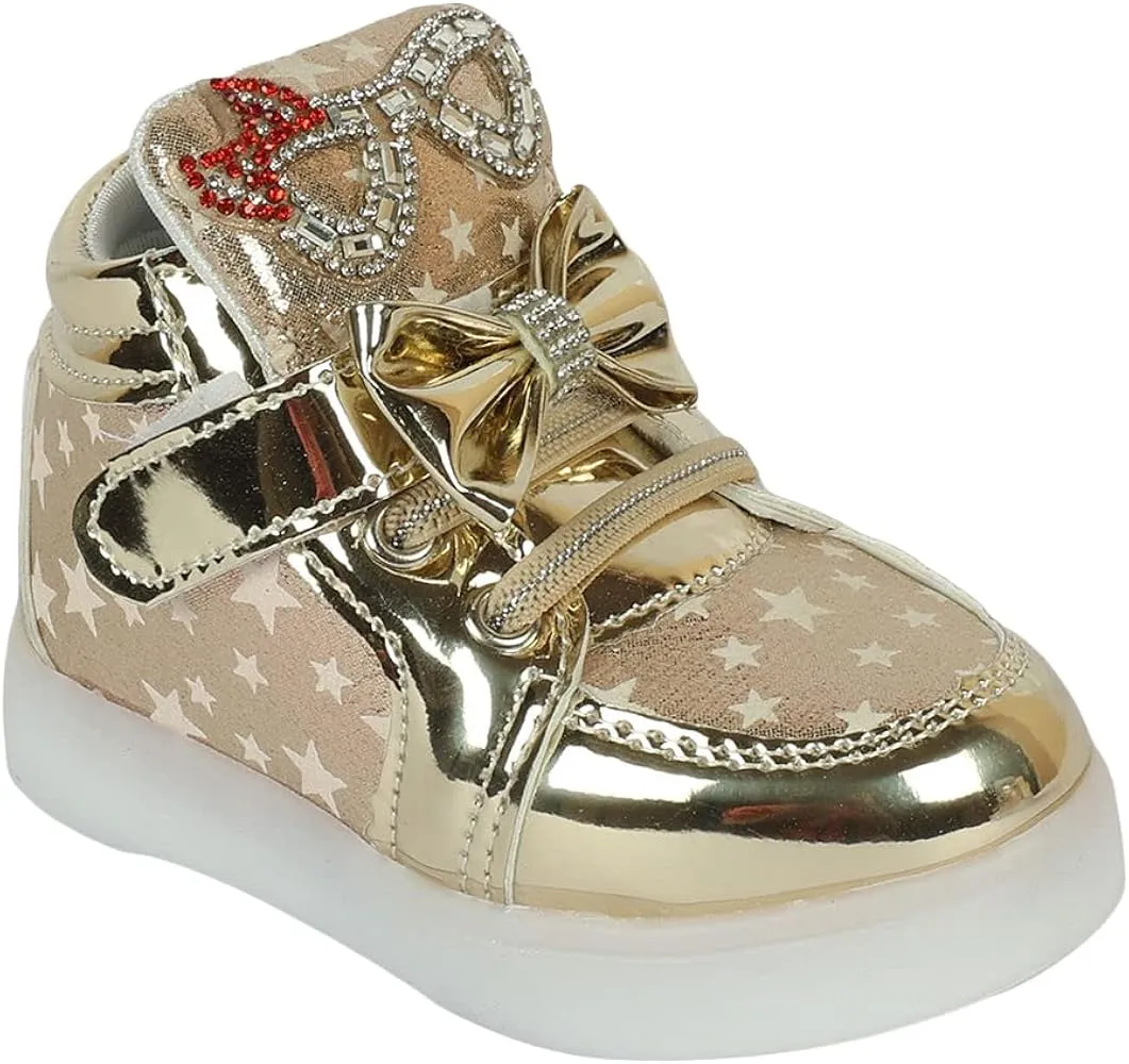 Hopscotch Girls Synthetic/PU All-Over Print LED Sneakers in Gold Color  279522