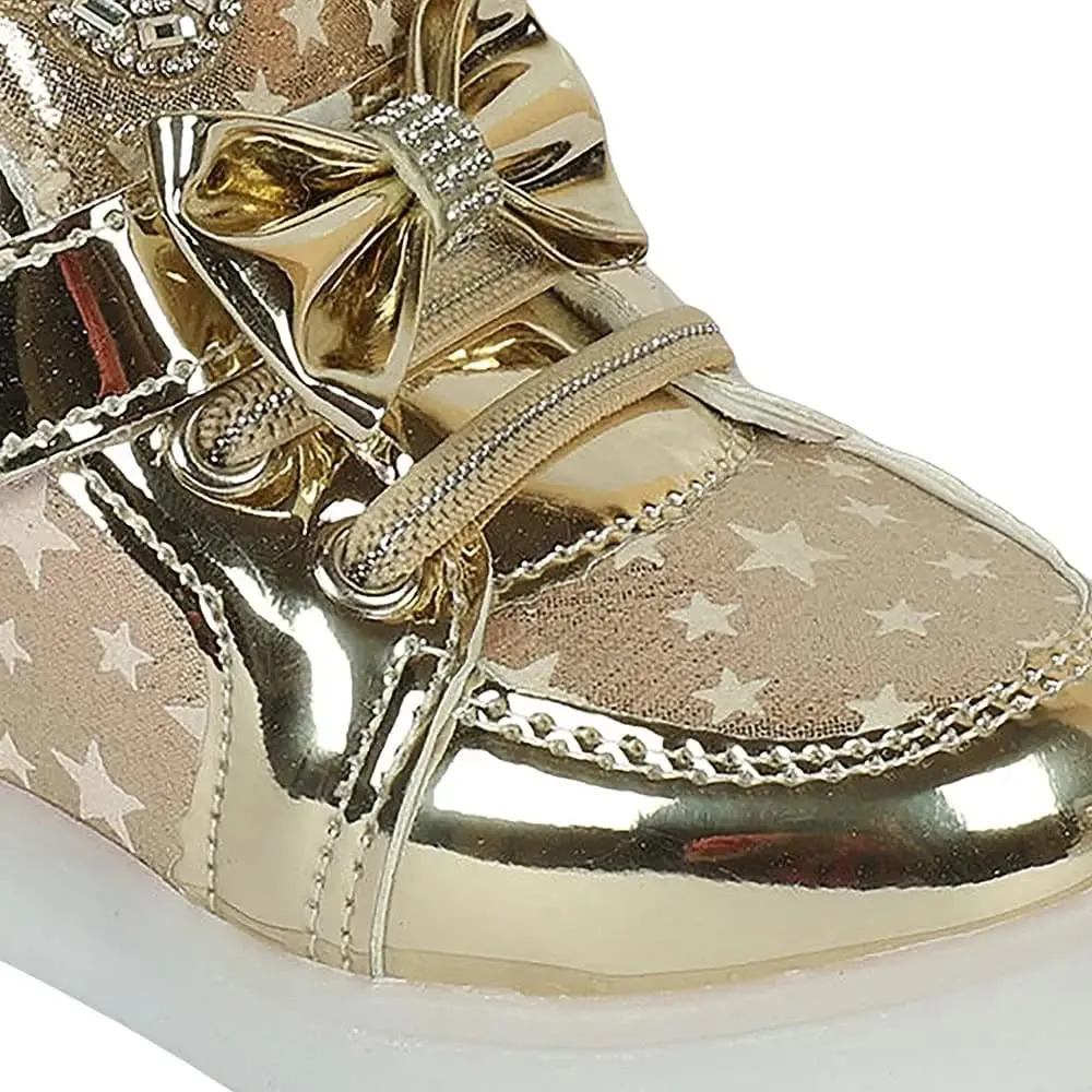 Hopscotch Girls Synthetic/PU All-Over Print LED Sneakers in Gold Color  279522
