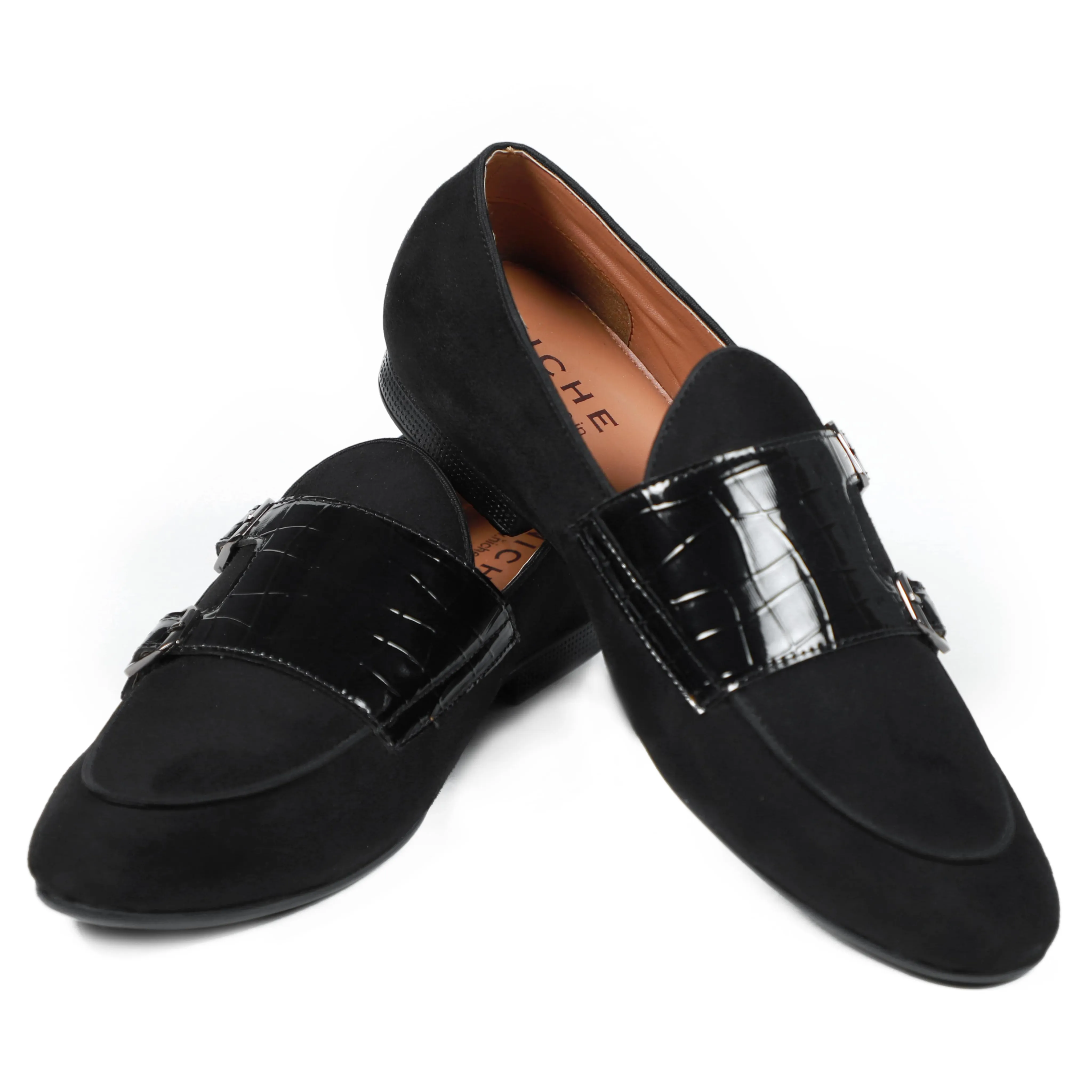 NICHE Black Croc Suede Belgian Loafer