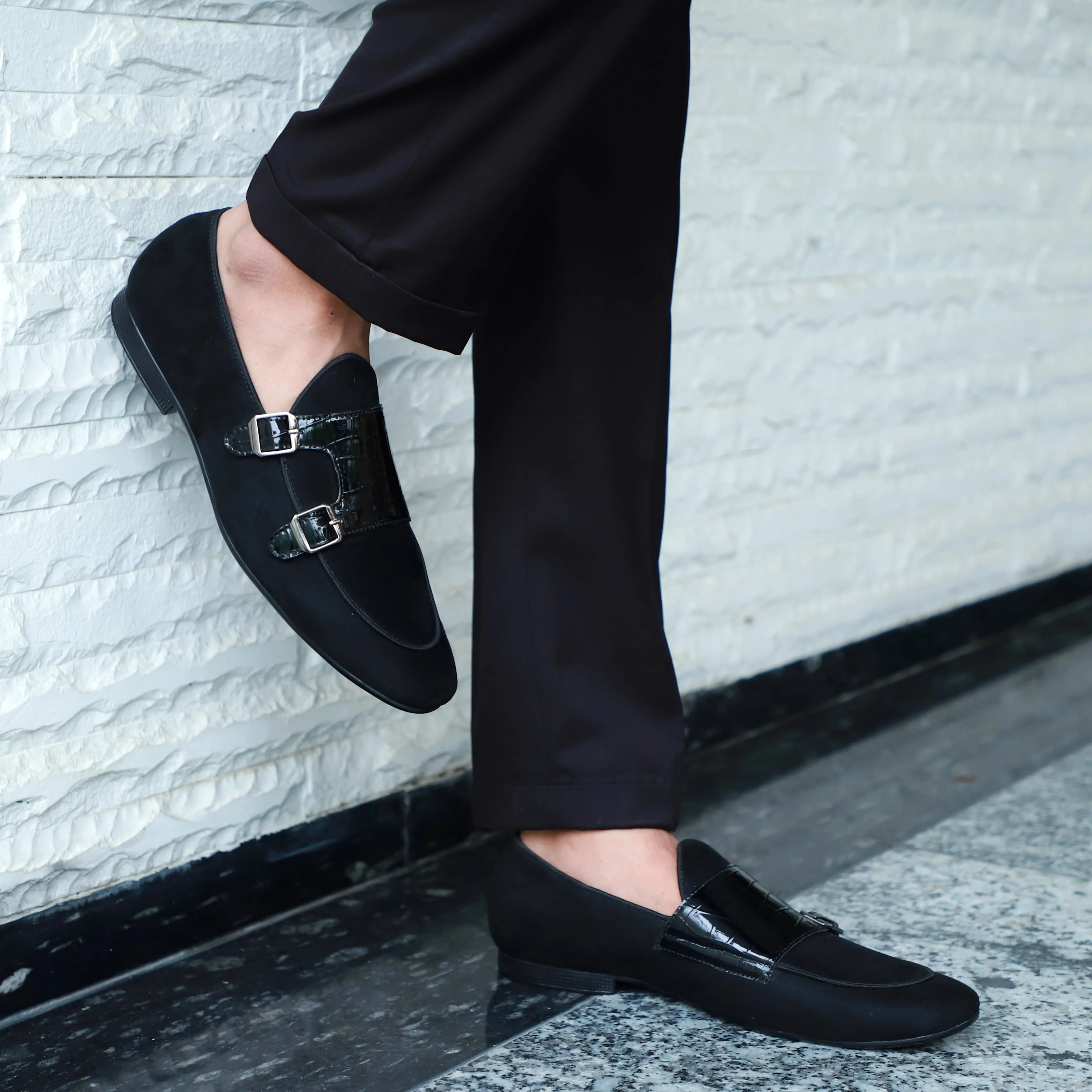 NICHE Black Croc Suede Belgian Loafer
