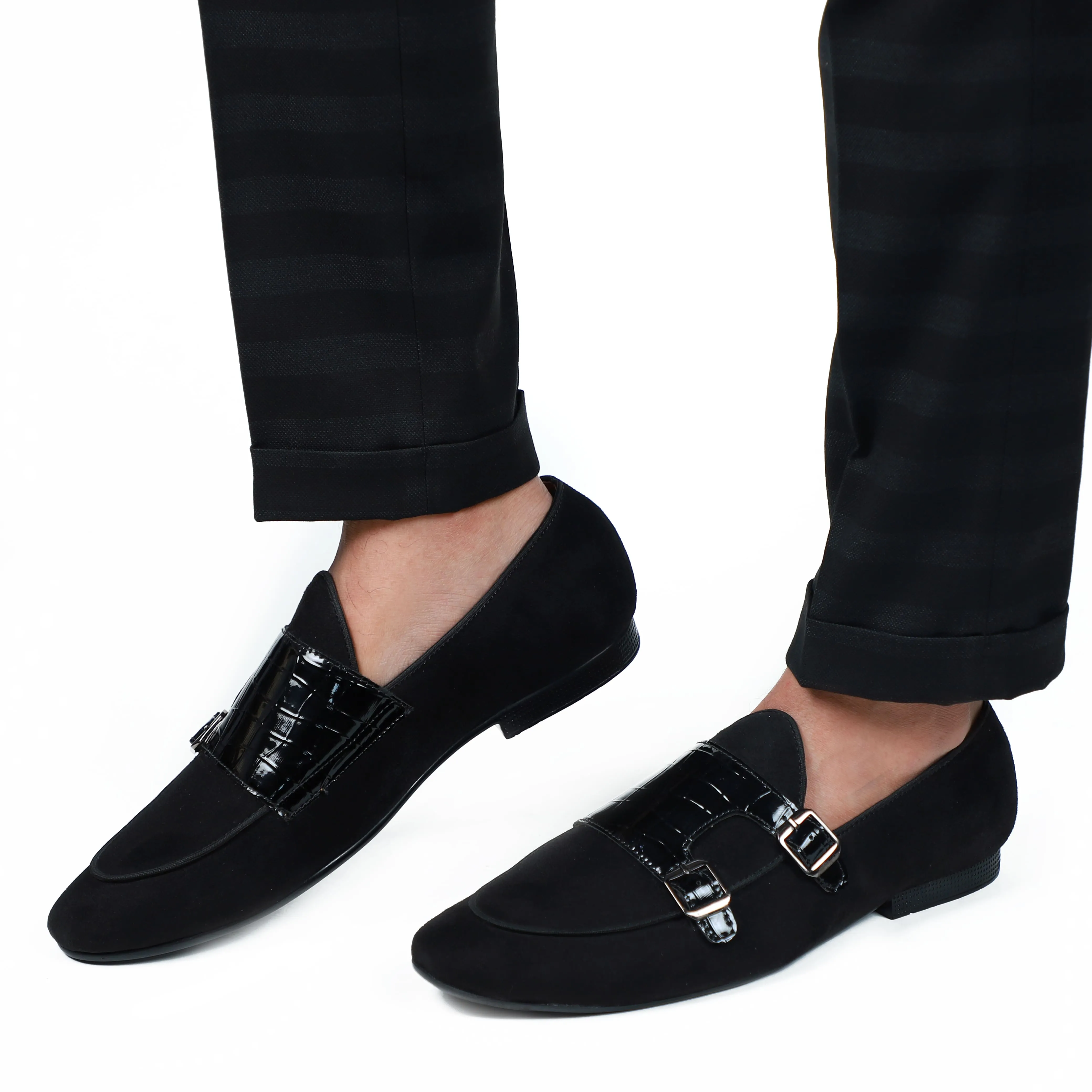 NICHE Black Croc Suede Belgian Loafer