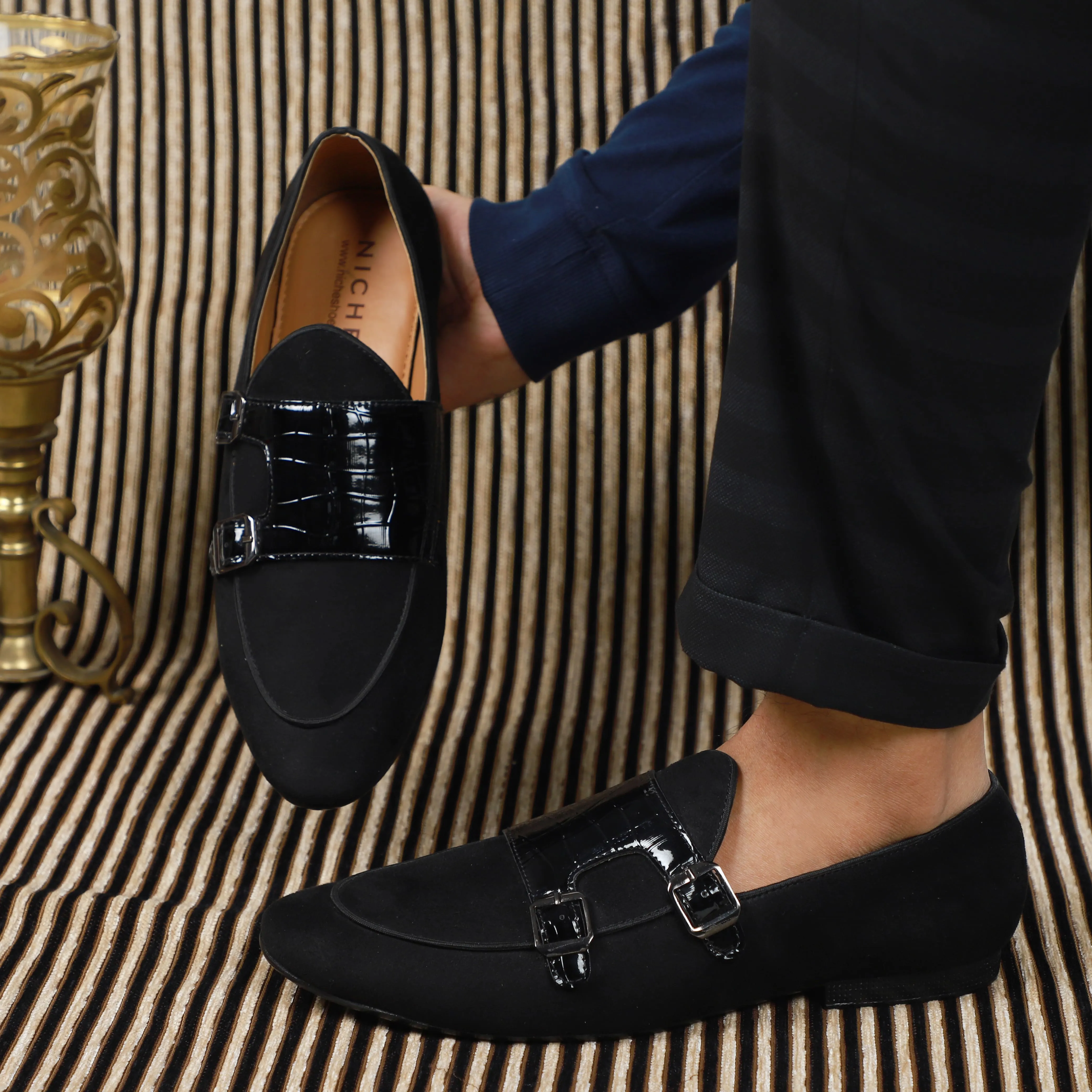 NICHE Black Croc Suede Belgian Loafer