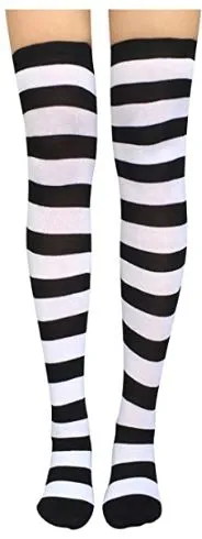 SF271 Black & White Wide Stripe Thigh High Socks