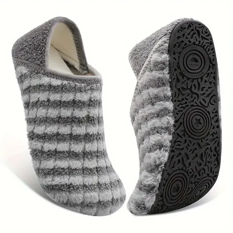 Women's Plush Flat Shoes - Winter Warm, Slip-On, Comfortable Flats