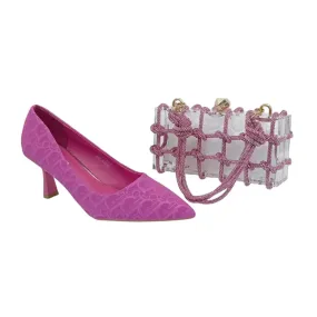Yunai Patterned Pointed Toe Heel and Acrylic Handbag Set